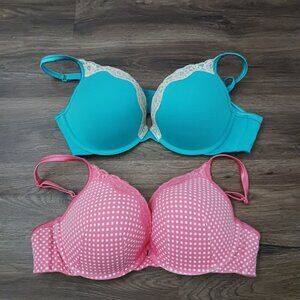 2 Cacique Plus Size 42C Push Up Bra Underwire Teal Pink